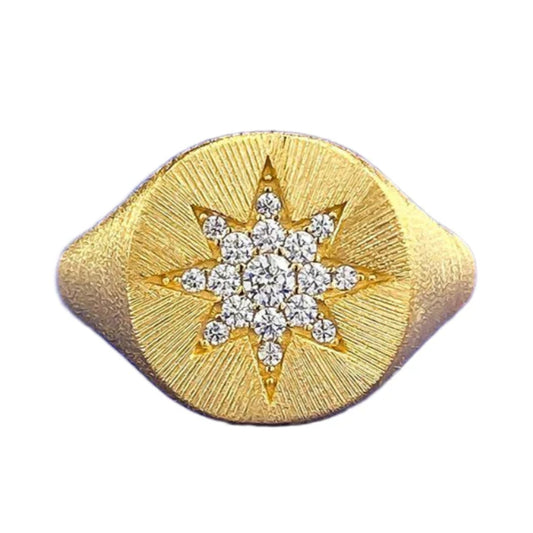 Urqanyu S925 silver gold-plated brushed hexagram cubic zirconia ring