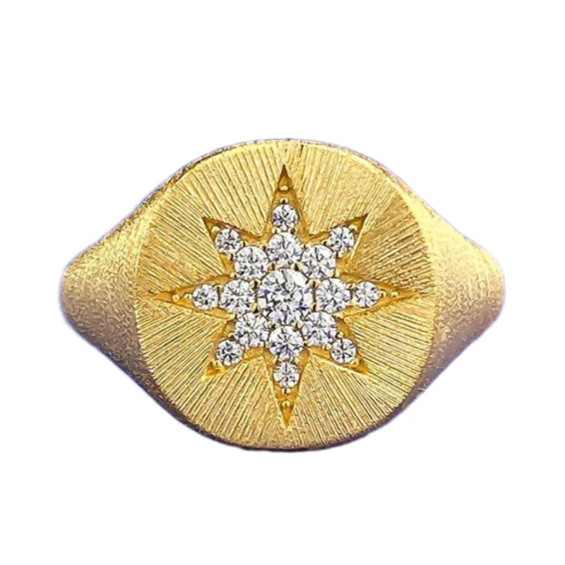 Urqanyu S925 silver gold-plated brushed hexagram cubic zirconia ring