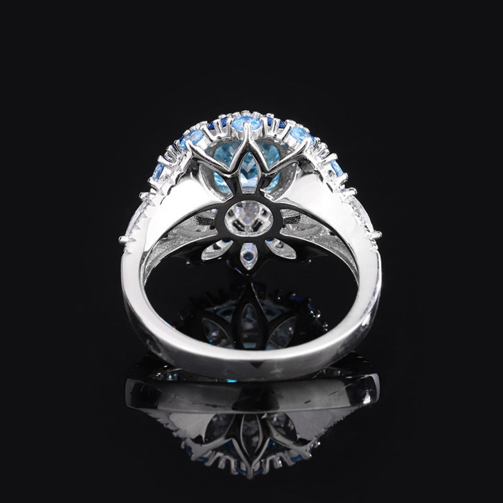 Urqanyu S925 silver simulated aquamarine stamen luxury cubic zirconia ring