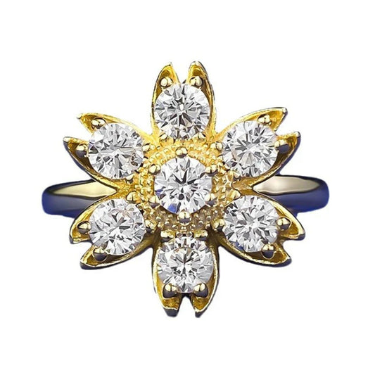 Urqanyu S925 silver creative daisy sunflower fashion diamond-encrusted cubic zirconia ring