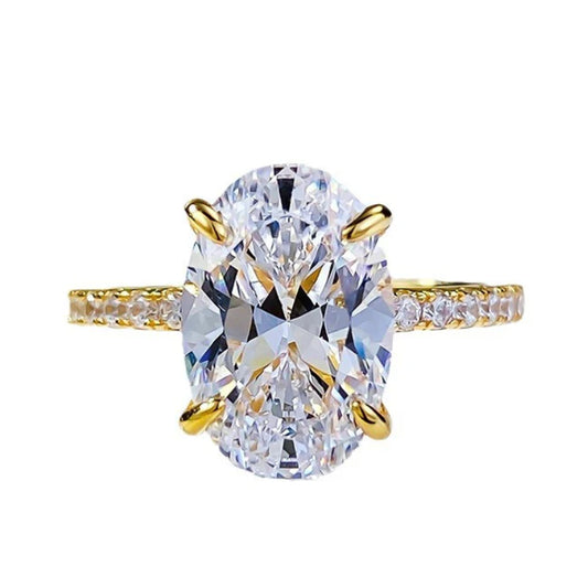 Urqanyu S925 silver gold-plated simulated diamond oval radiant cubic zirconia stone bottom cutting ring 8*12
