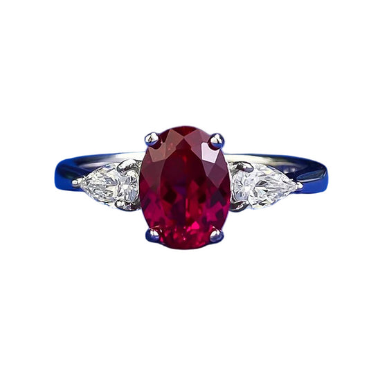 Urqanyu S925 silver fashion simulation pigeon blood red oval red corundum cubic zirconia ring 6*8