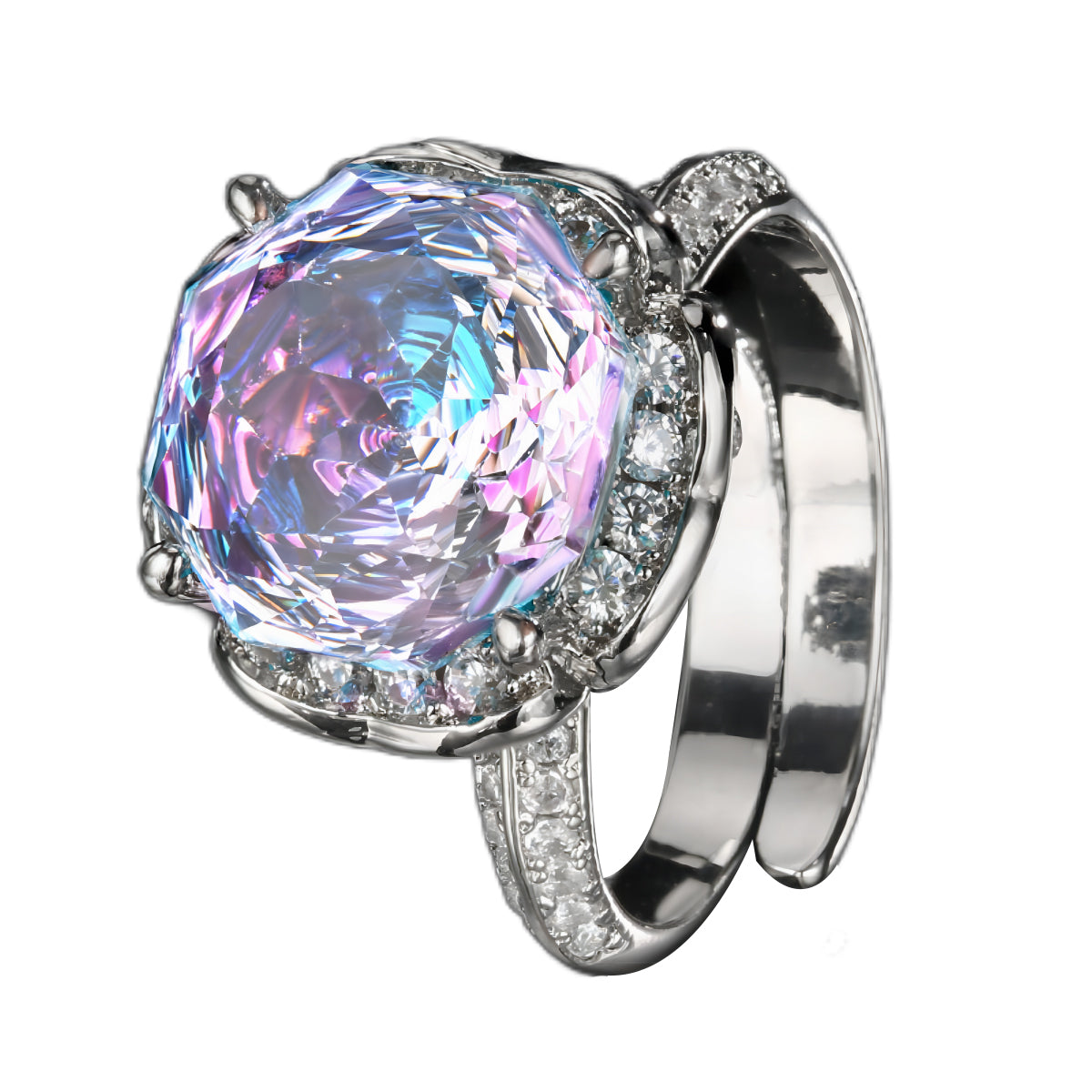 Urqanyu Copper Gold-plated Simulated Rose Cut Sea Blue Bud Textured Cubic Zirconia Ring 12mm
