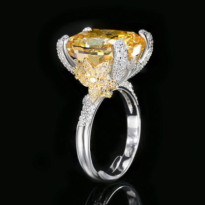 Urqanyu copper-based gold-plated ice flower square diamond temperament retro cubic zirconia ring