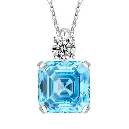 Urqanyu S925 silver Asscher aquamarine princess square cubic zirconia pendant necklace