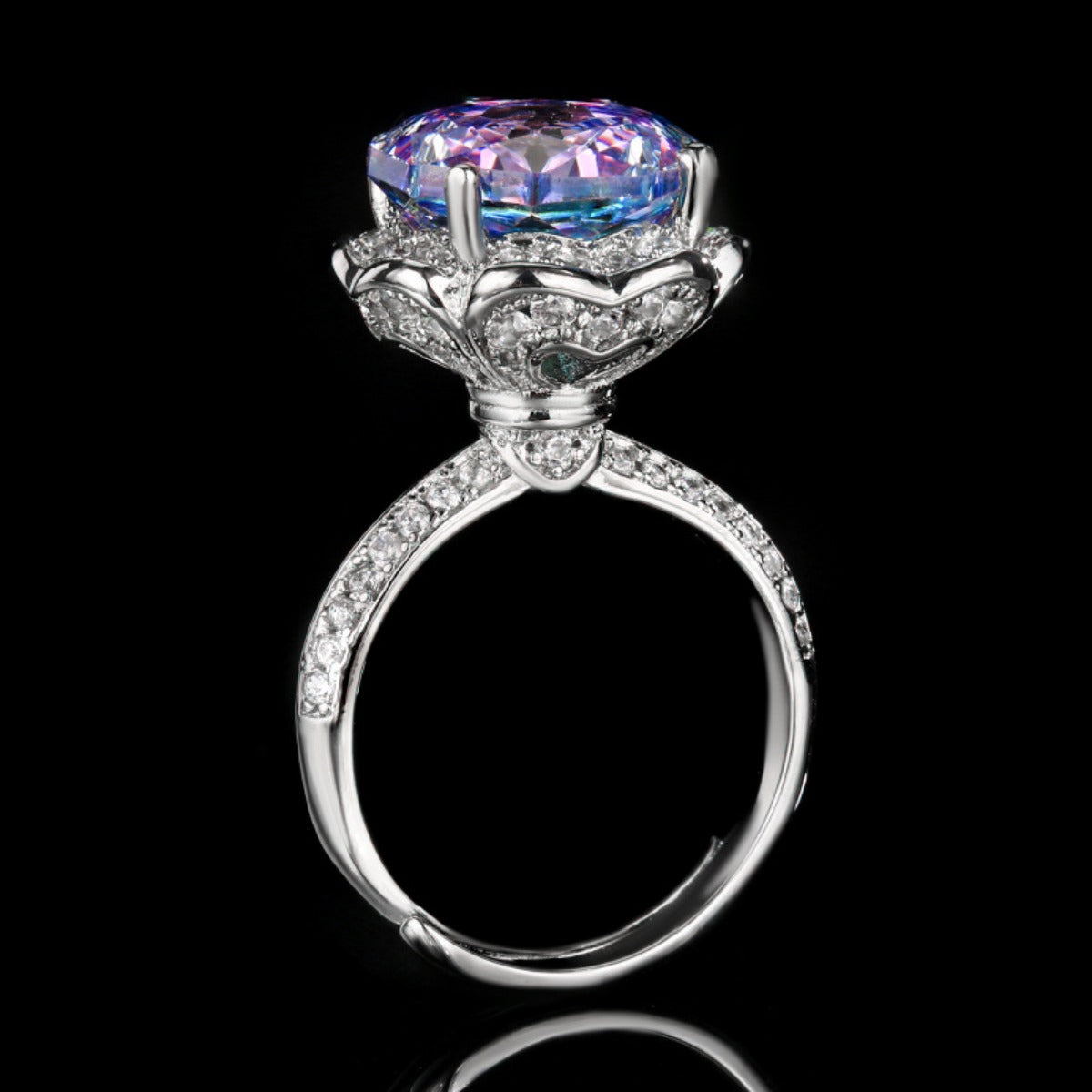 Urqanyu Copper Gold-plated Simulated Rose Cut Sea Blue Bud Textured Cubic Zirconia Ring 12mm