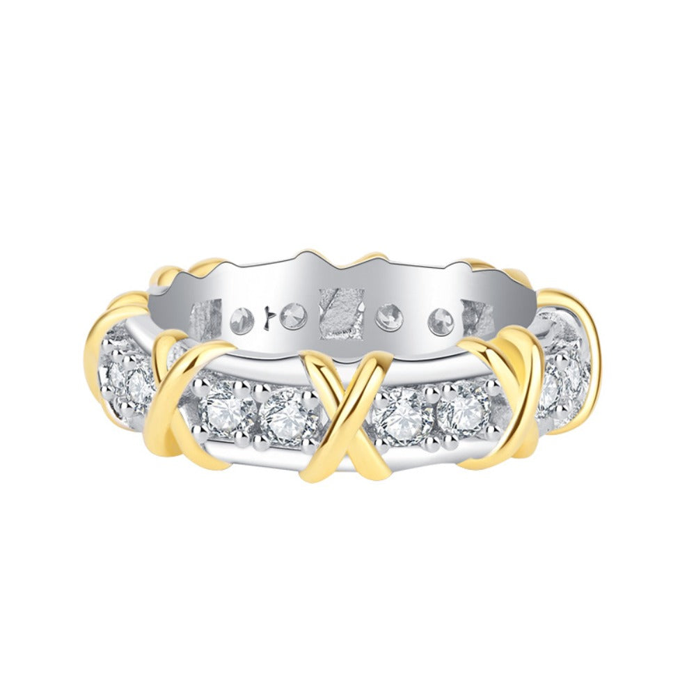 Urqanyu S925 full body silver color electroplating row ring high-quality texture inlaid cubic zirconia ring