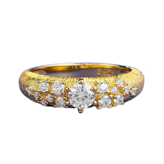 Urqanyu S925 silver gold-plated brushed sky full of stars exquisite simple style cubic zirconia ring
