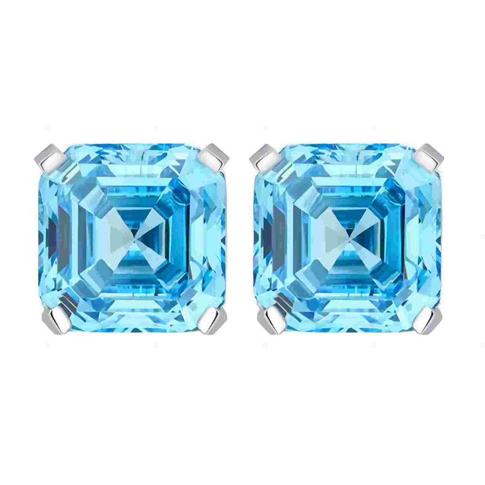 Urqanyu S925 silver Asscher aquamarine princess square cubic zirconia earrings