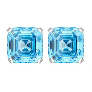 Urqanyu S925 silver Asscher aquamarine princess square cubic zirconia earrings