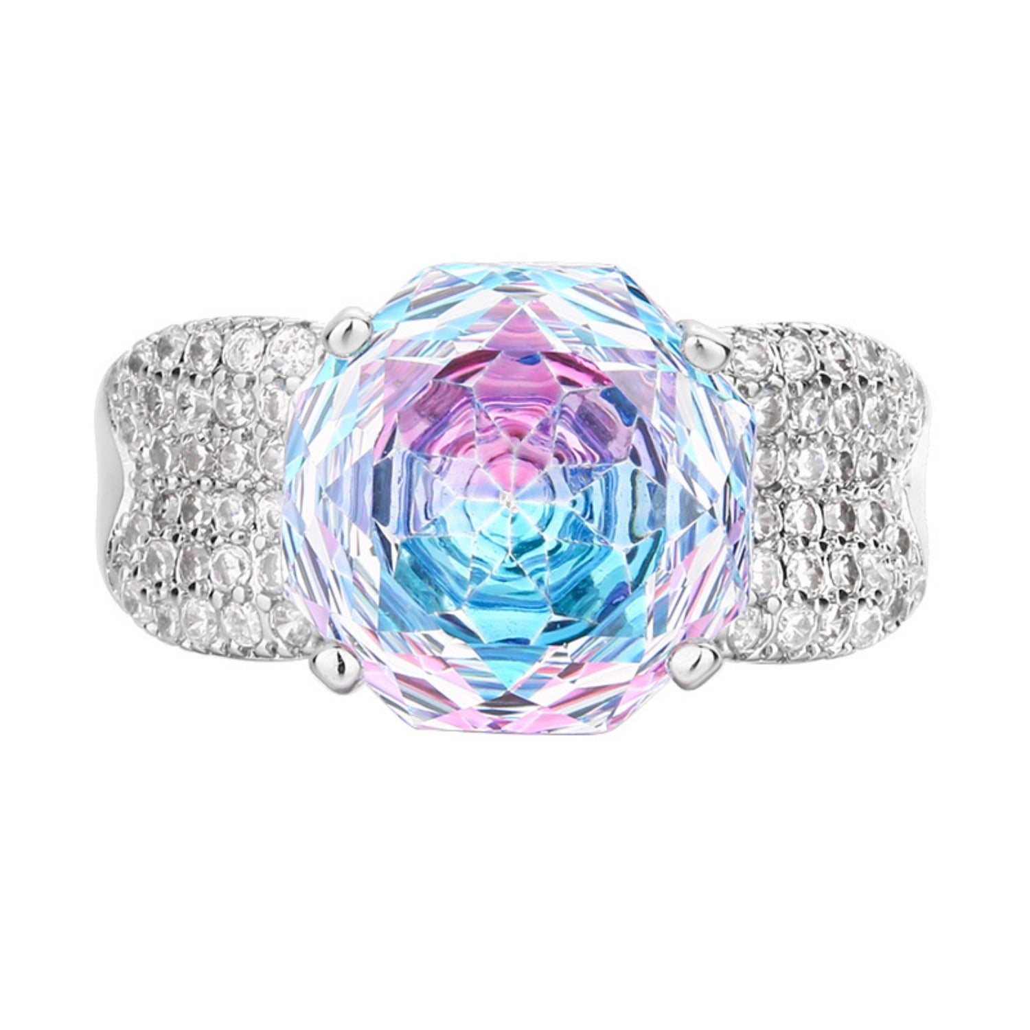 Urqanyu copper-plated gold rose-cut gradient-color cubic zirconia ring adjustable