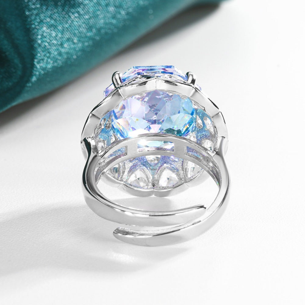 Urqanyu copper base gold-plated rose cut sea blue vintage cubic zirconia ring