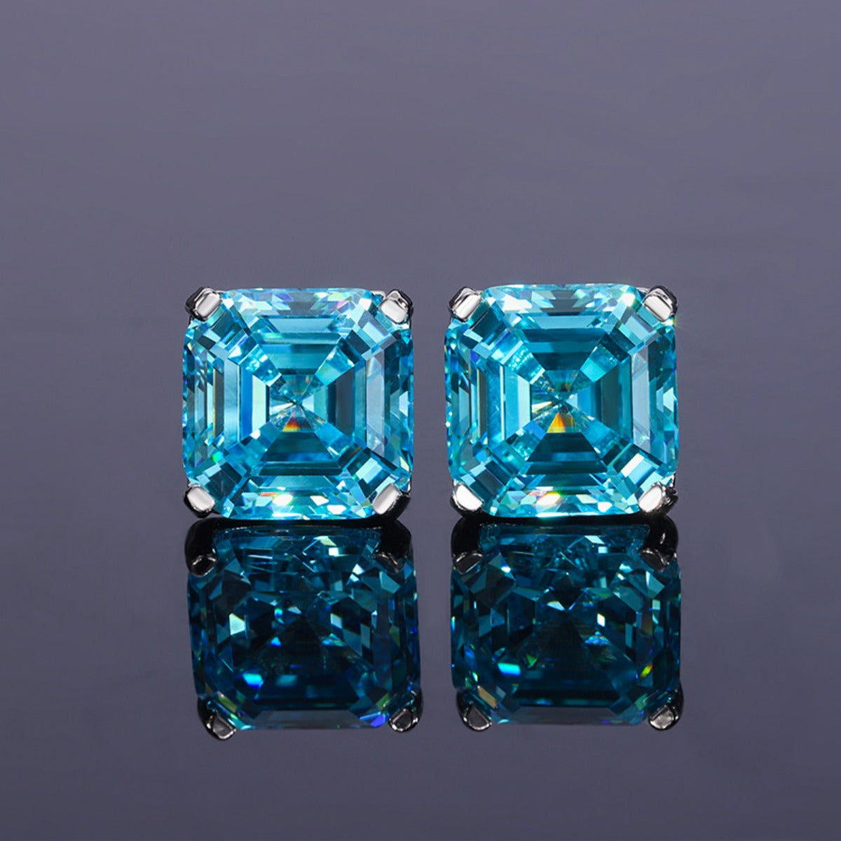 Urqanyu S925 silver Asscher aquamarine princess square cubic zirconia earrings
