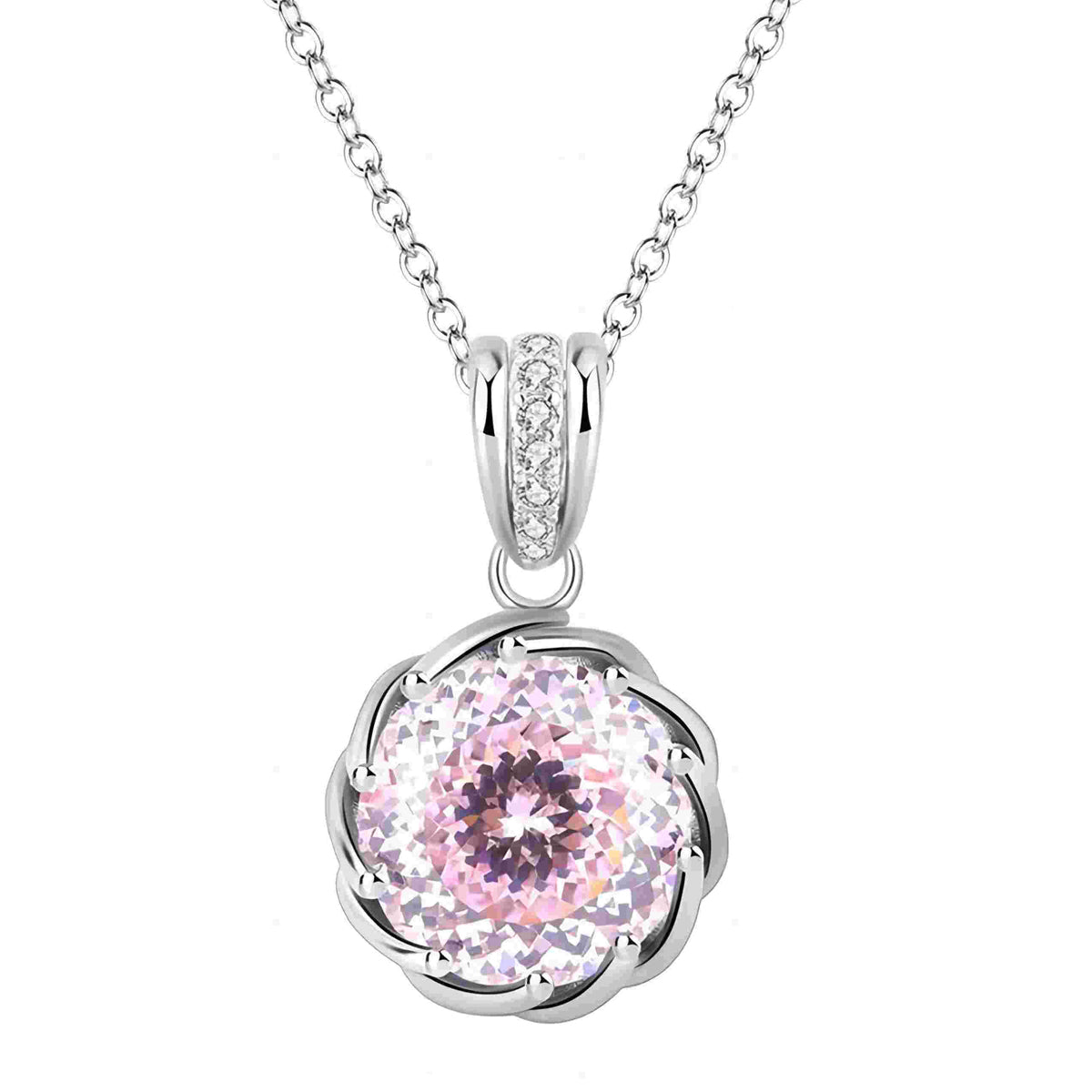 Urqanyu S925 silver high carbon diamond pink flash lotus cubic zirconia pendant necklace