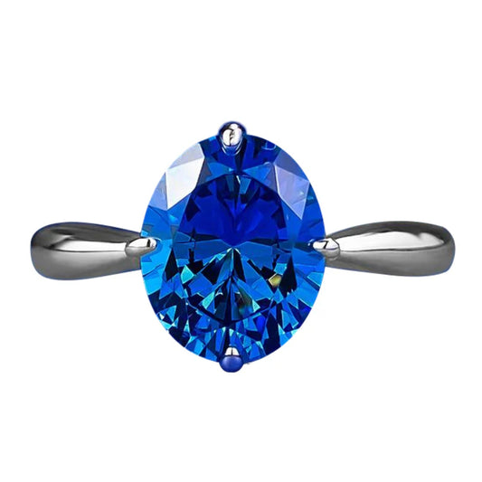 Urqanyu S925 silver simulated royal blue oval cubic zirconia ring