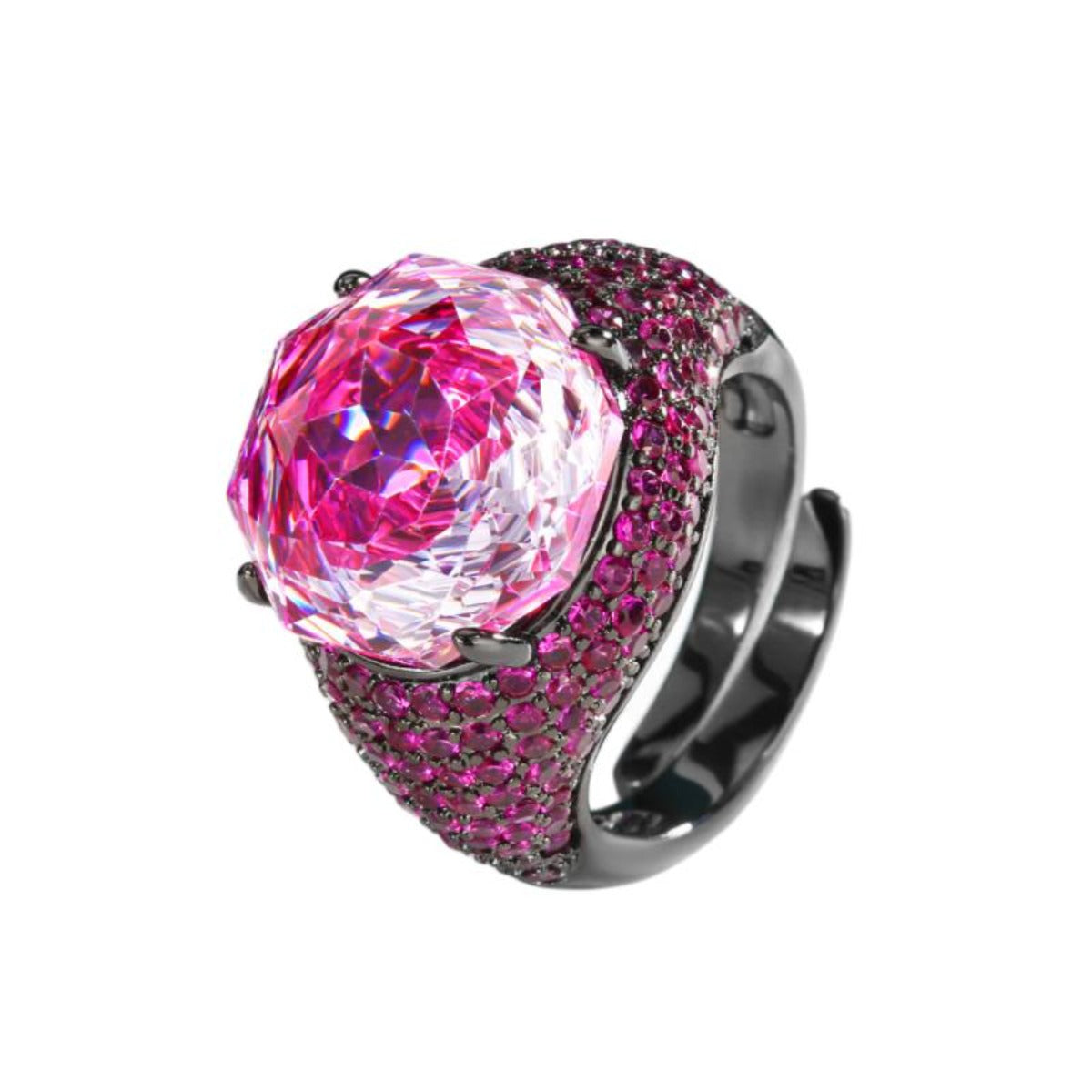 Urqanyu copper-based gold-plated simulated rose-cut gradient black gold personalized cubic zirconia ring
