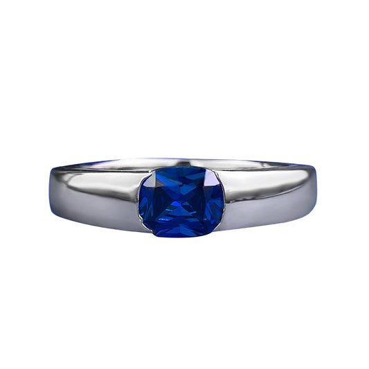 Urqanyu S925 silver royal blue simulation diamond fashion square cubic zirconia ring