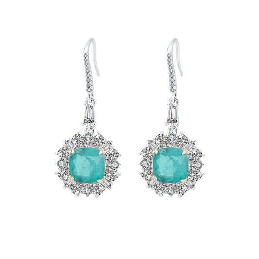 Urqanyu S925 silver simulated emerald wood full diamond cubic zirconia pendant earrings 10mm