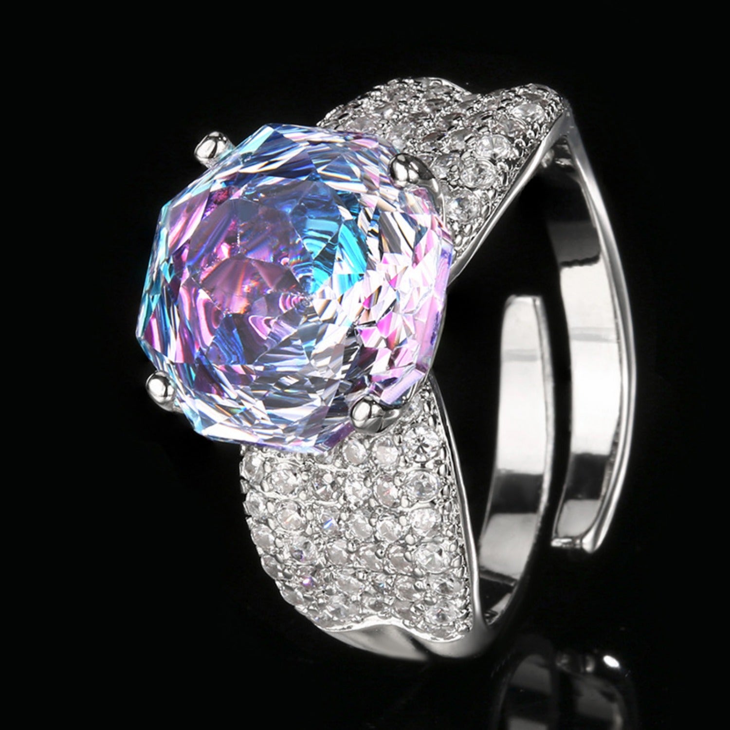 Urqanyu copper-plated gold rose-cut gradient-color cubic zirconia ring adjustable
