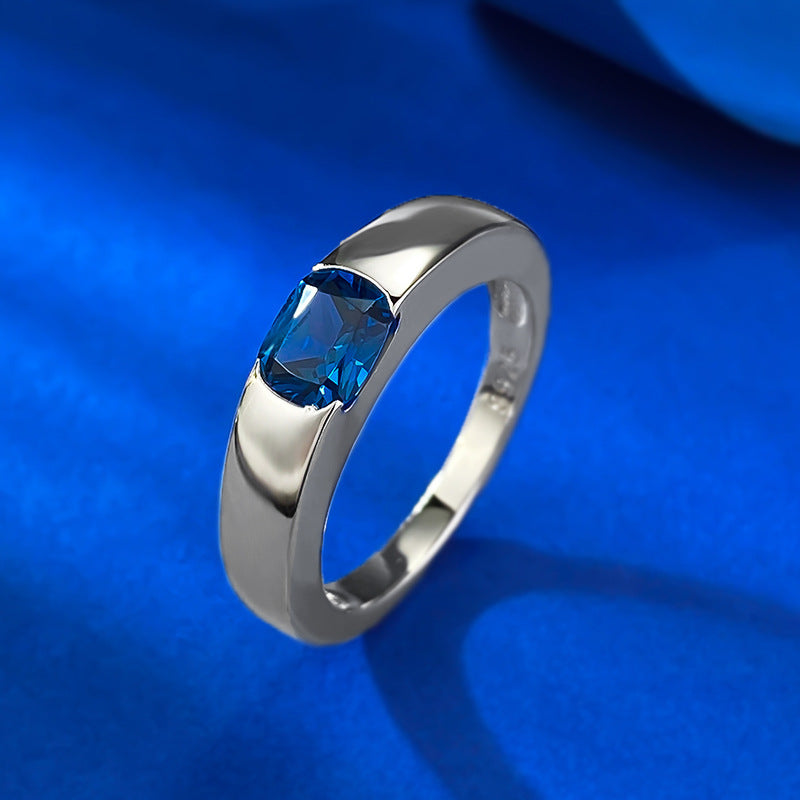 Urqanyu S925 silver royal blue simulation diamond fashion square cubic zirconia ring