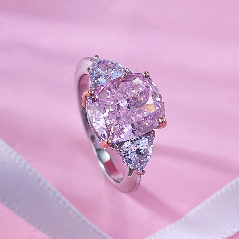 Urqanyu S925 silver inlaid pink diamond fashion OL cubic zirconia ring 8*10