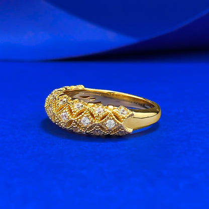 Urqanyu S925 silver gold-plated brushed retro pattern exquisite unique simple style cubic zirconia ring