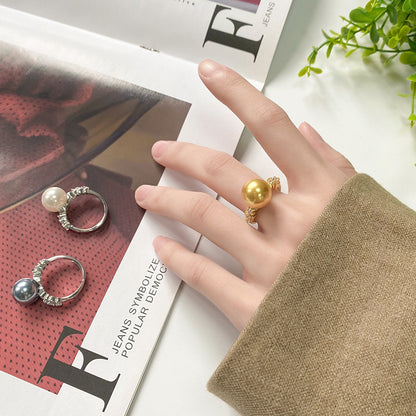Urqanyu copper-based gold-plated simulated pearl simple style fashion cubic zirconia ring