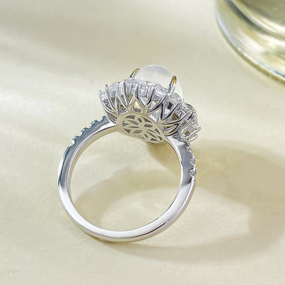 Urqanyu S925 silver French hollow water bubble jade cubic zirconia ring 8*10