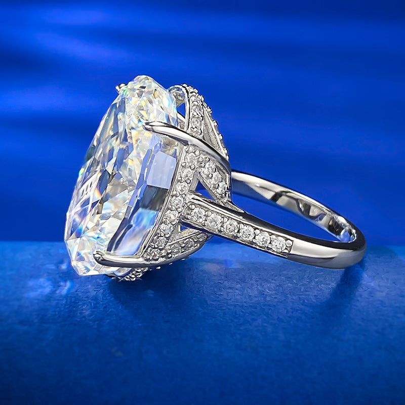 Urqanyu S925 silver large carat pigeon egg ice flower cut silver cubic zirconia ring 14*20