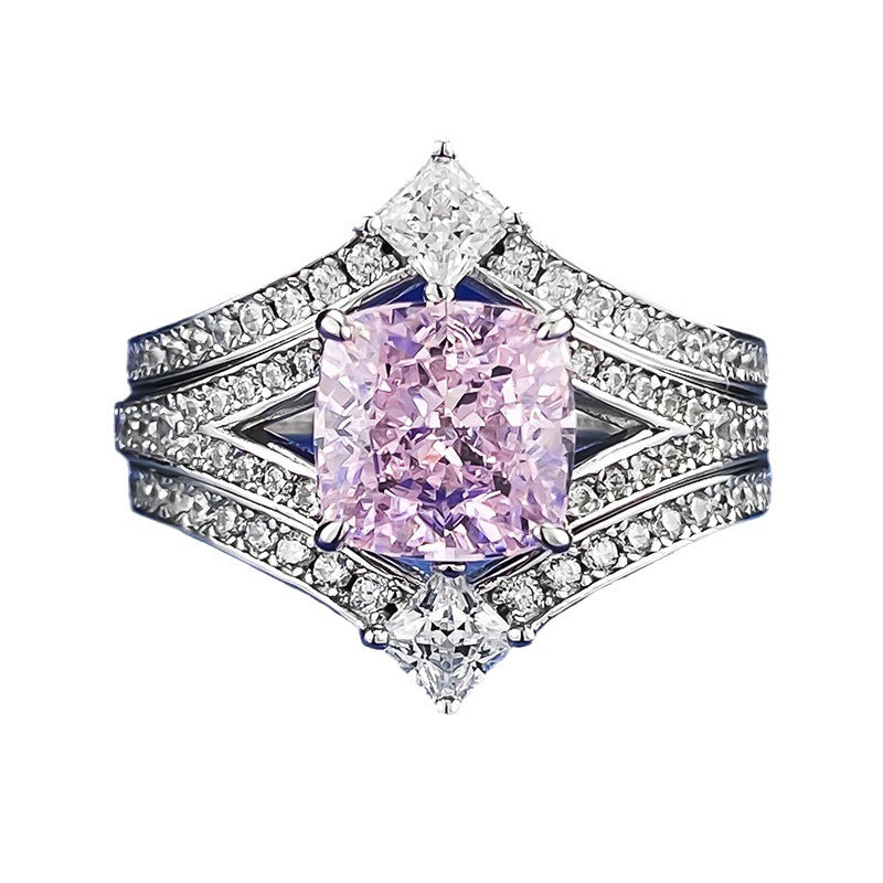 Urqanyu 925 silver crown princess style pink diamond fashion stacking cubic zirconia ring ring