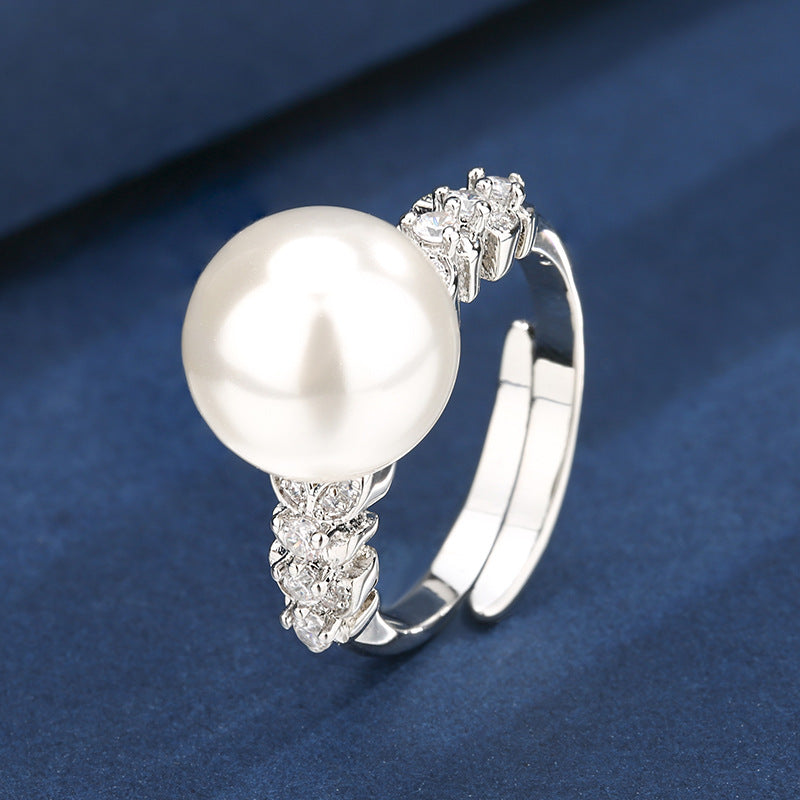 Urqanyu copper-based gold-plated simulated pearl simple style fashion cubic zirconia ring