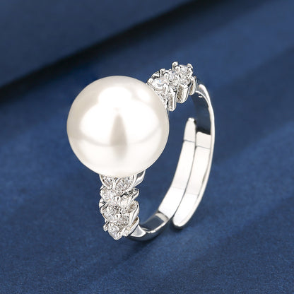 Urqanyu copper-based gold-plated simulated pearl simple style fashion cubic zirconia ring