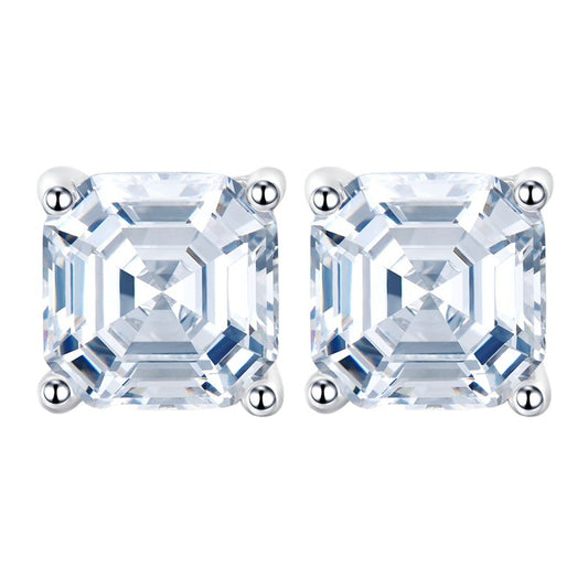 Urqanyu S925 silver simple 7mm pagoda flat simulated diamond four-claw square zirconia earrings