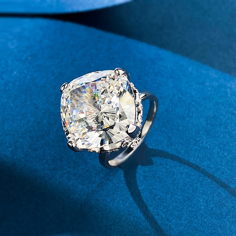 Urqanyu 925 silver luxury inlaid cubic zirconia large diamond ring 15mm