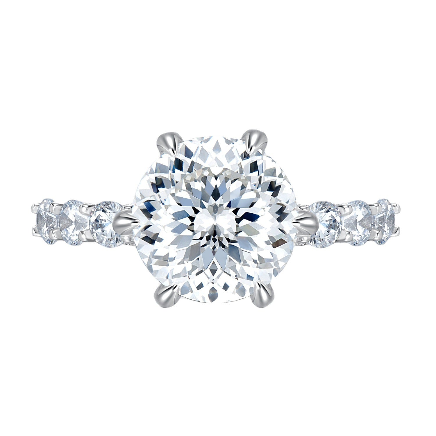 Urqanyu S925 silver 5 carat firework cut aurora six-claw cubic zirconia ring