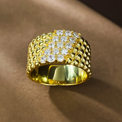 Urqanyu S925 silver gold-plated beads simple and atmospheric cubic zirconia diamond ring