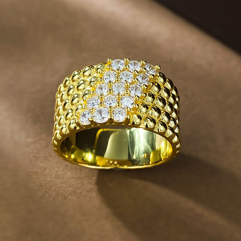 Urqanyu S925 silver gold-plated beads simple and atmospheric cubic zirconia diamond ring