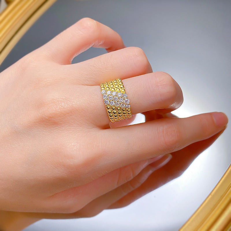 Urqanyu S925 silver gold-plated beads simple and atmospheric cubic zirconia diamond ring