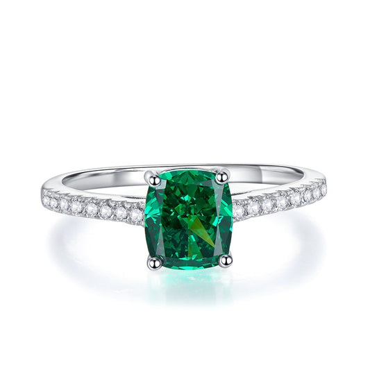 Urqanyu S925 silver emerald green diamond blue ring temperament whitening cubic zirconia ring