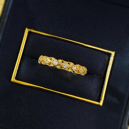 Urqanyu S925 silver retro palace lace hollow inlaid cubic zirconia diamond ring ring fashion