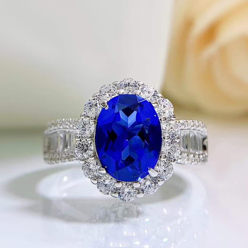 Urqanyu S925 silver luxury surround vintage oval cubic zirconia ring 7*9