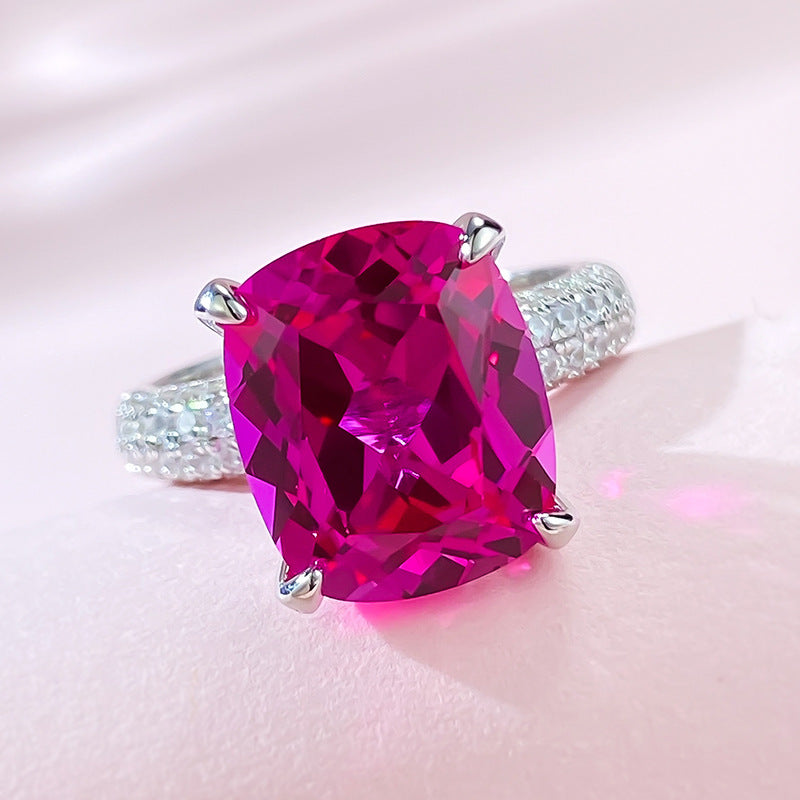 Urqanyu S925 silver luxury rupee large diamond ring cubic zirconia ring