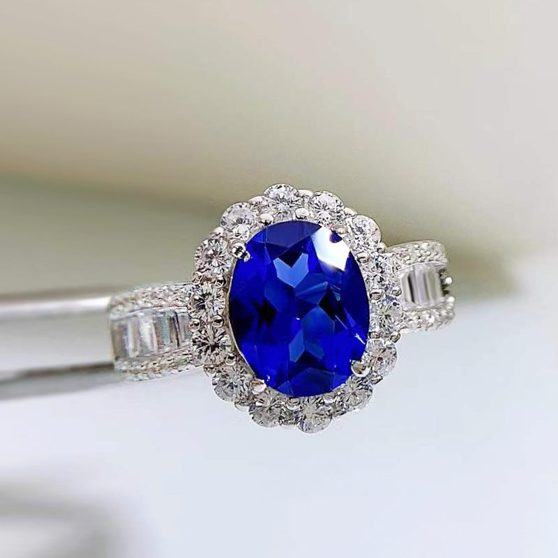Urqanyu S925 silver luxury surround vintage oval cubic zirconia ring 7*9