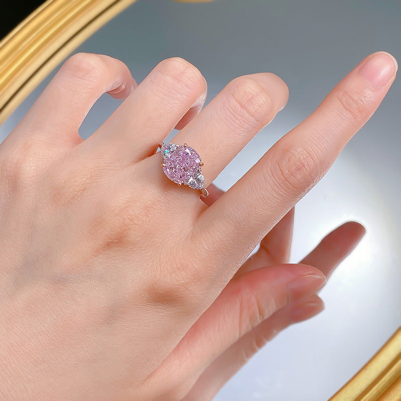 Urqanyu S925 silver inlaid pink diamond fashion OL cubic zirconia ring 8*10
