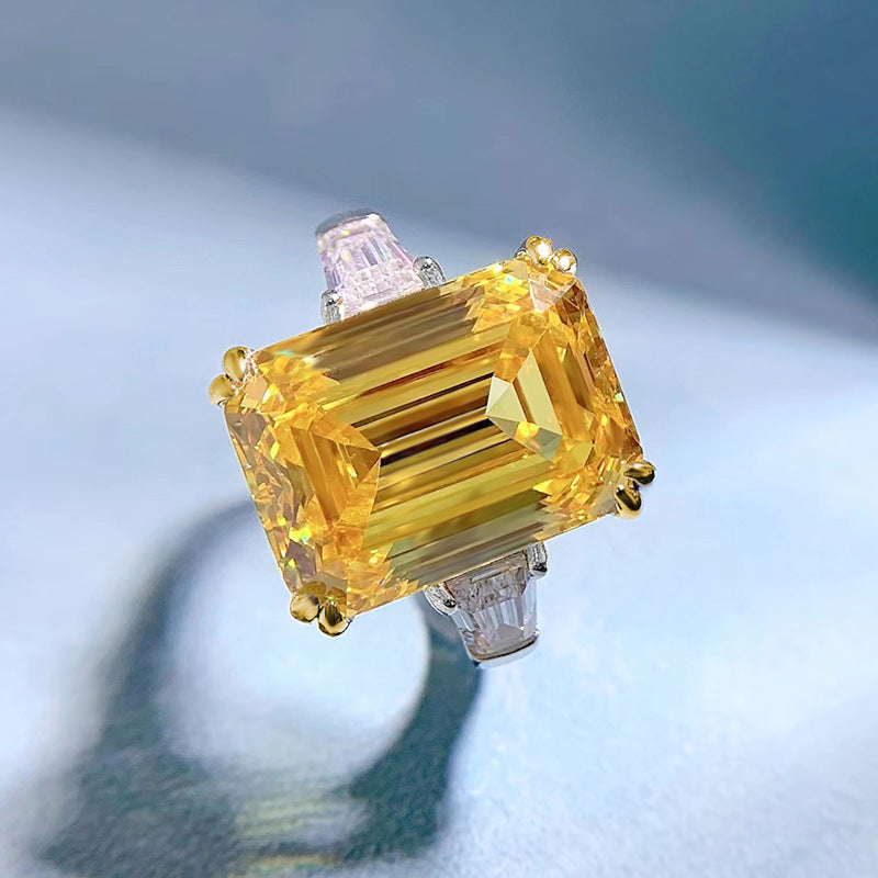 Urqanyu S925 silver luxury yellow diamond cubic zirconia ring 11*15mm