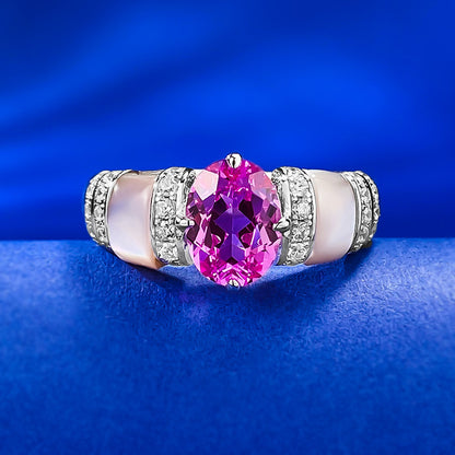 Urqanyu 925 silver natural pink shell rupee red cubic zirconia diamond ring silver