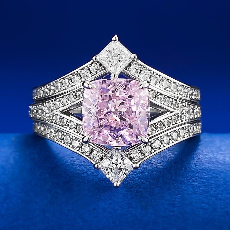 Urqanyu 925 silver crown princess style pink diamond fashion stacking cubic zirconia ring ring