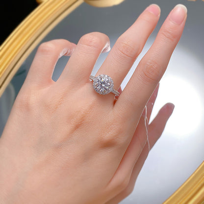 Urqanyu S925 silver simulated diamond round white diamond cubic zirconia ring 8mm