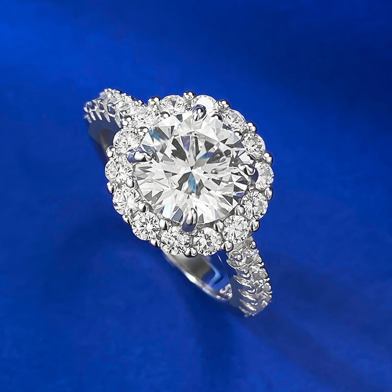 Urqanyu S925 silver simulated diamond round white diamond cubic zirconia ring 8mm