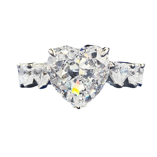 Urqanyu s925 silver heart-shaped 5 carat love row cubic zirconia diamond ring